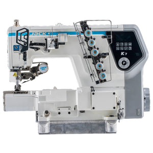 JACK K7-UT-01GBX364 (AI Smart Interlock) Cylinder Bed Intelligent Fabric Adaptation High-Speed Direct Drive 3 Needle Coverstitch with Automatic Thread Trimmer, Presser Foot Lift Complete Assembled with Table and Stand Included