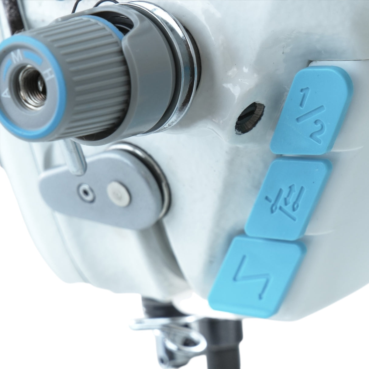 Close-up of a JACK A5E-B (A.M.H 2) with blue adjustment knobs on a white background