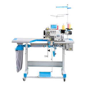 JACK JK-797TDI-4-514-M03/333/KS/FR09E — Sistema overlock automático para pegado de cuellos de camiseta con fotocélula, touchscreen y succión por vacío, configuración completa, se envía ensamblada