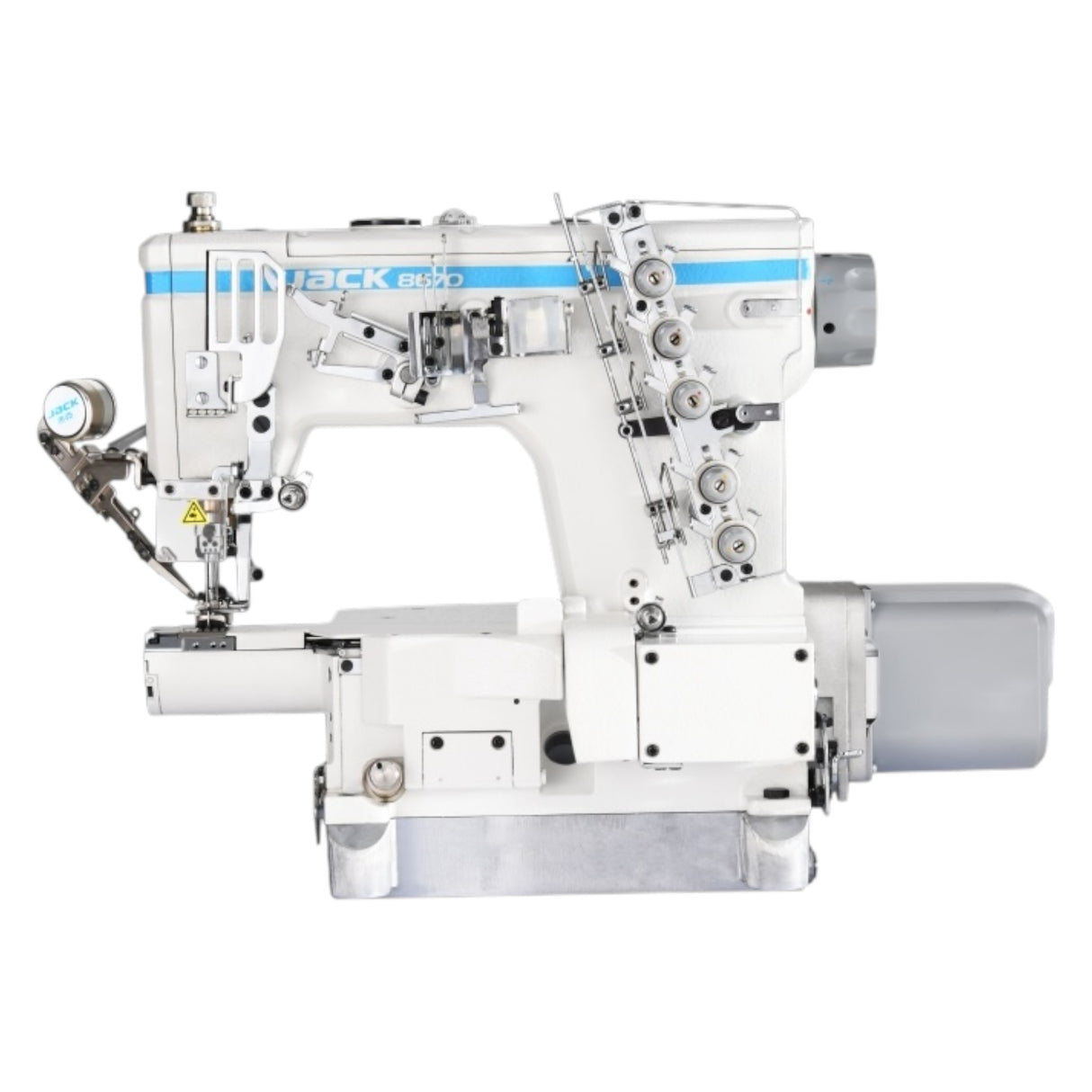 JACK JK-8670G-01CBx364/UT 3 Needle Small Cylinder Arm Coverstitch With Thread Trimmer and Auto Footlifter Industrial Sewing Machine Assembled with Table and Stand Included