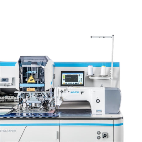 JACK J6 Programmable Automatic Pocket Welting Machine – Straight/Oblique, Single or Double Welt (with/without Flap), 120W Laser Cutting, Bottom Thread Detection, Up to 3,000 SPM – Complete with Table and Stand