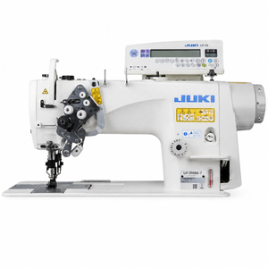 JUKI LH-3568A-SF-7-WB/AK135 Máquina industrial de doble aguja con barra de aguja dividida organizada, cabezal semi-seco, cortahilos automático, alza-prensatelas AK135 y panel CP-180A - Calibre 1/4", mesa y base incluidas