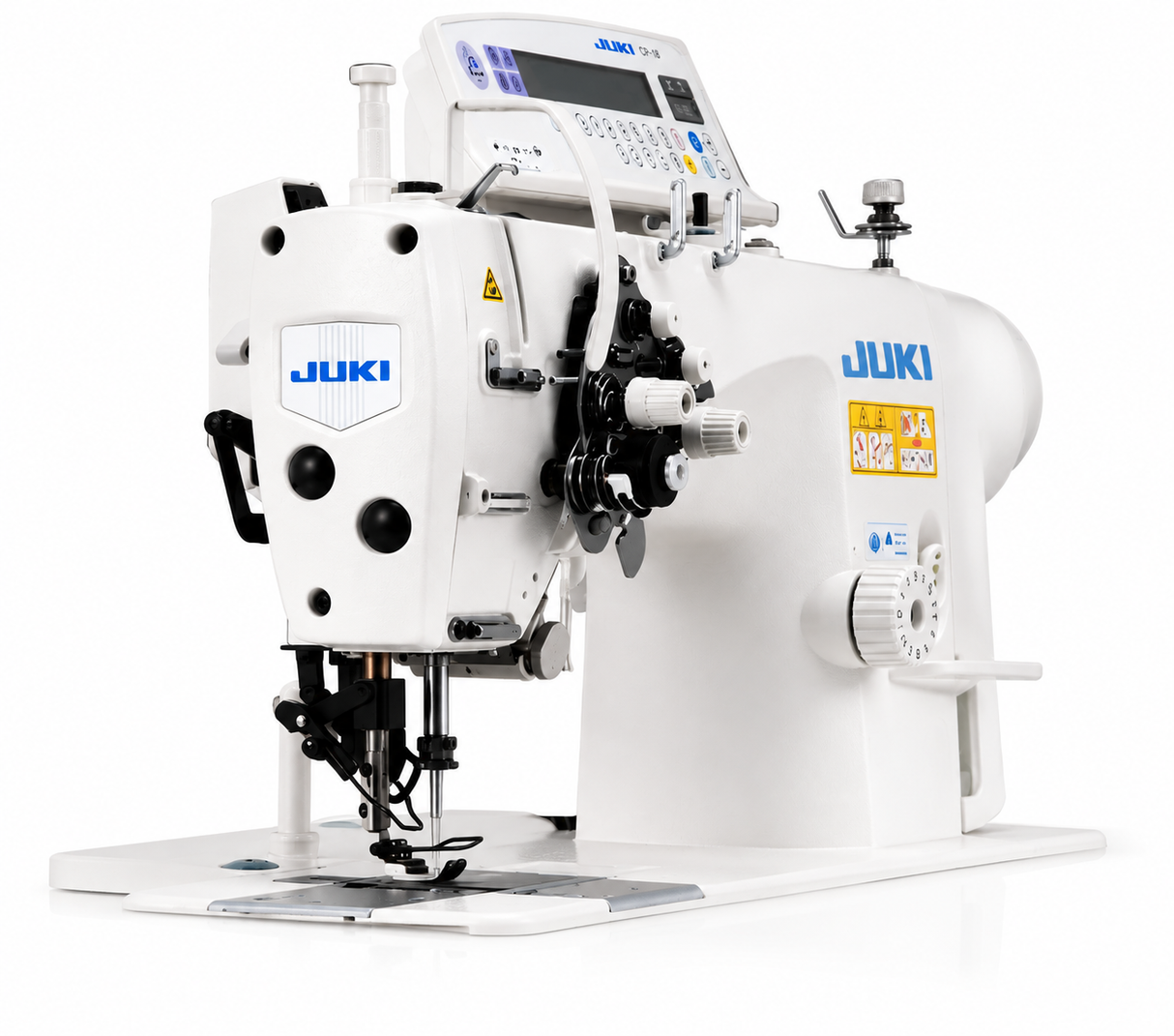 JUKI LH-3568A-SF-7-WB/AK135 Máquina industrial de doble aguja con barra de aguja dividida organizada, cabezal semi-seco, cortahilos automático, alza-prensatelas AK135 y panel CP-180A - Calibre 1/4", mesa y base incluidas