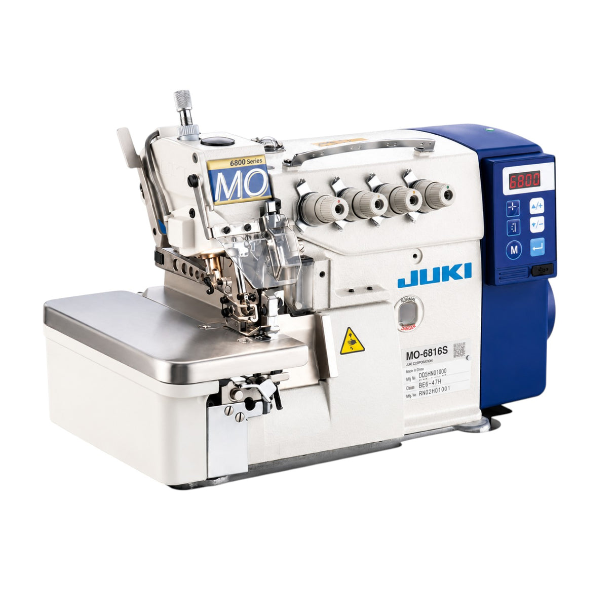 JUKI MO-6814DD — Máquina overlock industrial de 2 agujas y 4 hilos con transmisión directa, ensamblada lista para usar con mesa completamente embutida incluida