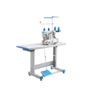 JACK K6-A-UT-35ACx364 Computerized Direct Drive Three Needle Top and Bottom Cylinder-Bed Coverstitch with Left Hand Knife, Thread Trimmer and Vacuum Assembled with Table and Stand