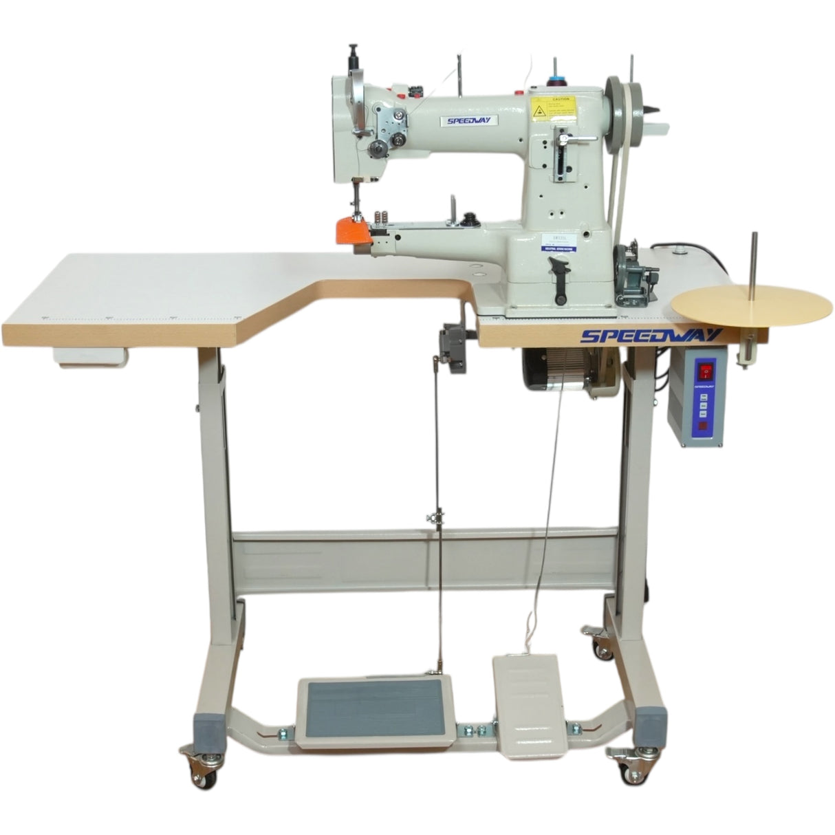 SPEEDWAY SW-335L Single Needle Cylinder Bed Heavy Duty Unison Feed Walking Foot Sewing Machine Assembled with Servo Motor, Table and Stand Included