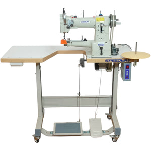 SPEEDWAY SW-335L Single Needle Cylinder Bed Heavy Duty Unison Feed Walking Foot Sewing Machine Assembled with Servo Motor, Table and Stand Included