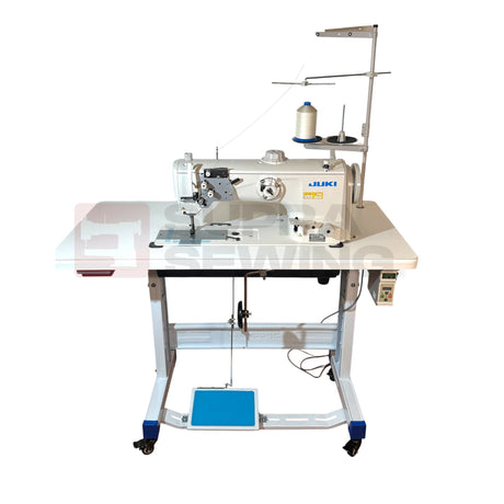 JUKI LU-2810AS Single Needle Heavy Duty Unison Feed Walking Foot Sewing Machine Assembled with Servo Motor, Table and Stand Included