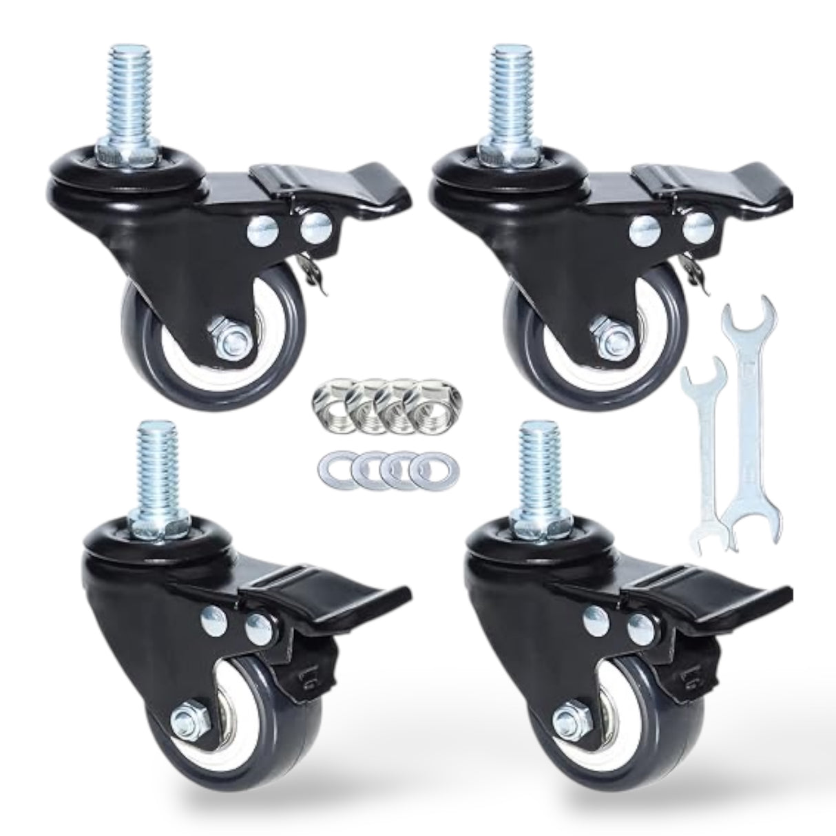 2" Heavy-Duty Swivel Caster Wheels (Set of 4) with Threaded Stem – Silent Rolling, Dual-Locking Brakes – Compatible with T-Leg Sewing Machine Stands (Jack, Speedway, etc.)