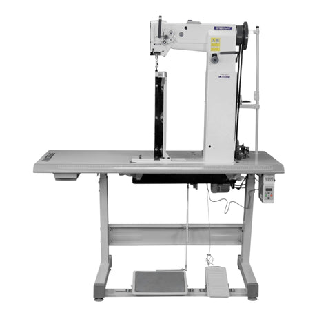 SPEEDWAY SW 82440-45-R1 Post Bed Single Needle Walking Foot Heavy Duty Unison Feed Walking Foot Sewing Machine Assembled with Servo Motor, Table and Stand Included