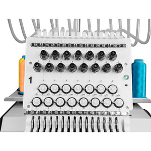 Máquina de bordar industrial computarizada SPEEDWAY BC-1500 de 15 agujas, 510 × 400 mm (20,08 × 15,75"), multicolor, alta velocidad, corte automático de hilo y cambio de color, pantalla táctil, entrada USB, incluye mesa y soporte.