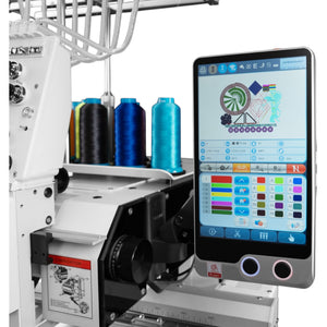 Máquina de bordar industrial computarizada SPEEDWAY BC-1500 de 15 agujas, 510 × 400 mm (20,08 × 15,75"), multicolor, alta velocidad, corte automático de hilo y cambio de color, pantalla táctil, entrada USB, incluye mesa y soporte.