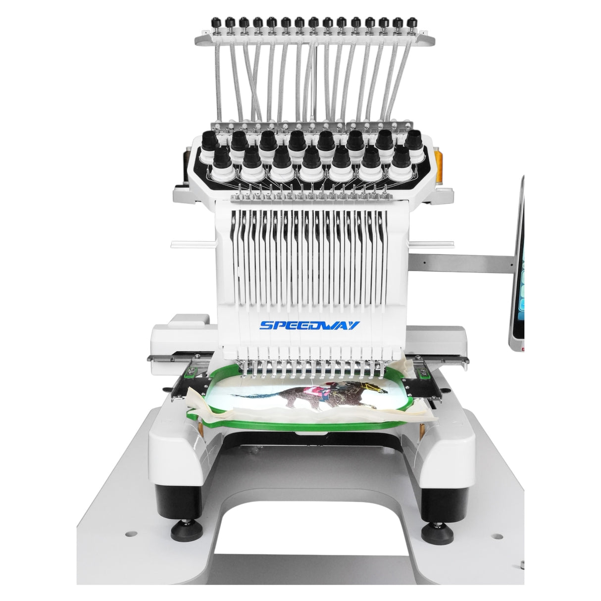 SPEEDWAY BF-1500 15 Needle Computerized Embroidery Machine 360×200mm Multi-Color High Speed Automatic Thread Trimming and Color Change Touchscreen USB Input Complete Assembled with Table and Stand Included