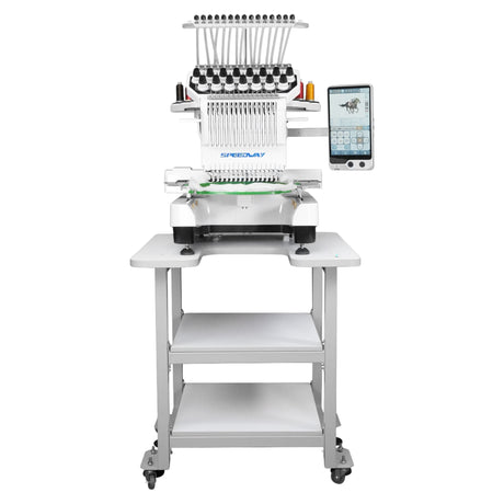SPEEDWAY BF-1500 15 Needle Computerized Embroidery Machine 360×200mm Multi-Color High Speed Automatic Thread Trimming and Color Change Touchscreen USB Input Complete Assembled with Table and Stand Included