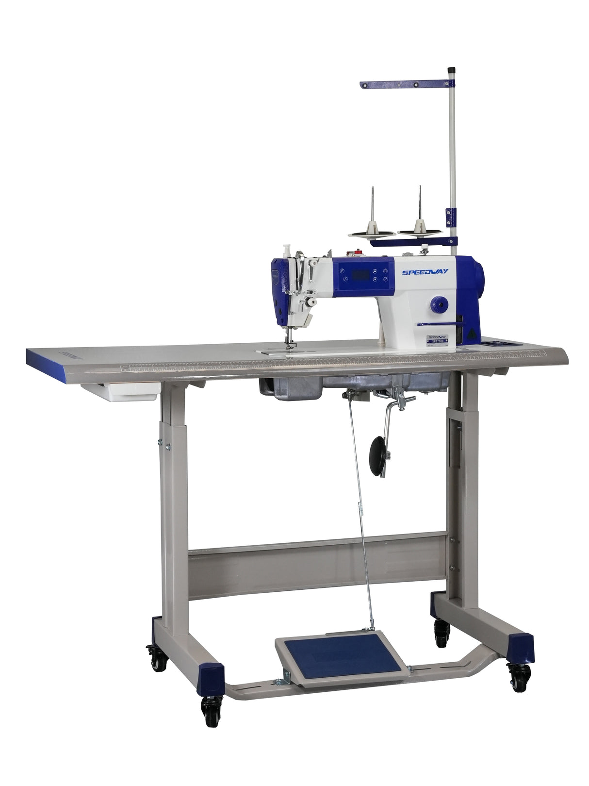 SPEEDWAY SW 8700 D Single Needle Lockstitch Industrial Sewing Machine with Servo Motor, Table and Stand Included With Wheels