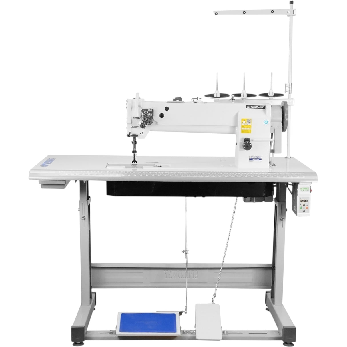 SPEEDWAY SW-4420-L18 Double Needle 3/8" Long Arm Heavy Duty Unison Feed Walking Foot Sewing Machine Assembled with Servo Motor, Table and Stand