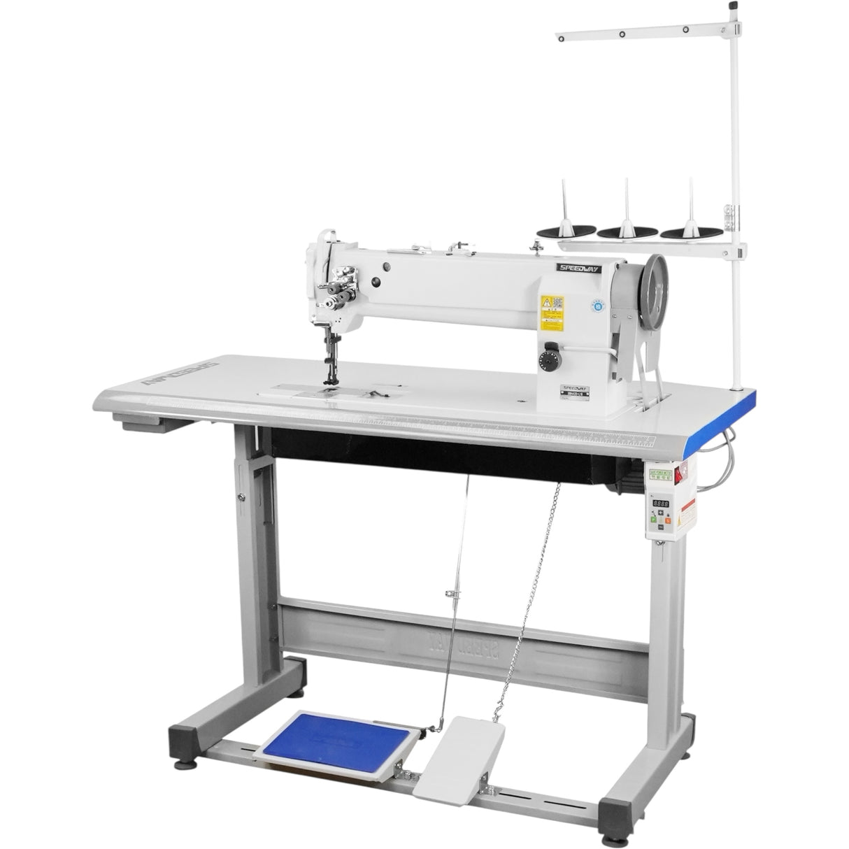 SPEEDWAY SW-4420-L18 Double Needle 3/8" Long Arm Heavy Duty Unison Feed Walking Foot Sewing Machine Assembled with Servo Motor, Table and Stand