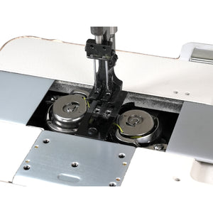 SPEEDWAY SW-4420-L18 Double Needle 3/8" Long Arm Heavy Duty Unison Feed Walking Foot Sewing Machine Assembled with Servo Motor, Table and Stand