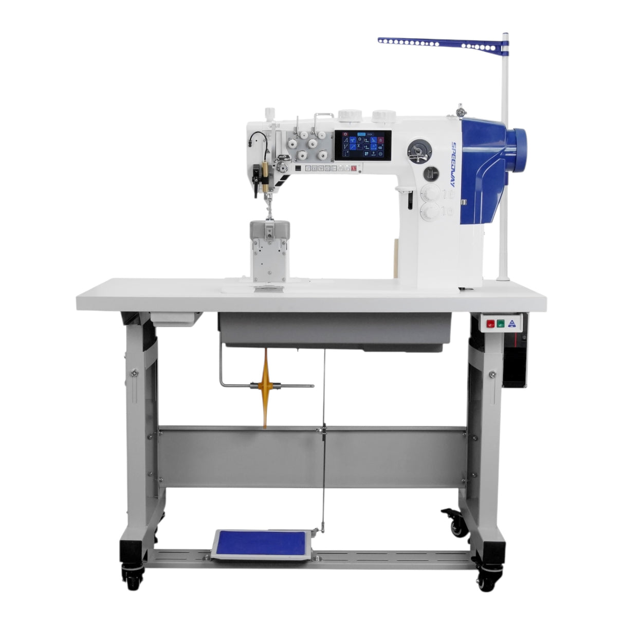 SPEEDWAY® DECO 2780 Double Needle Post Bed Decorative Stitch Heavy Duty Unison Feed Walking Foot Sewing Machine Assembled with Table and Stand Included