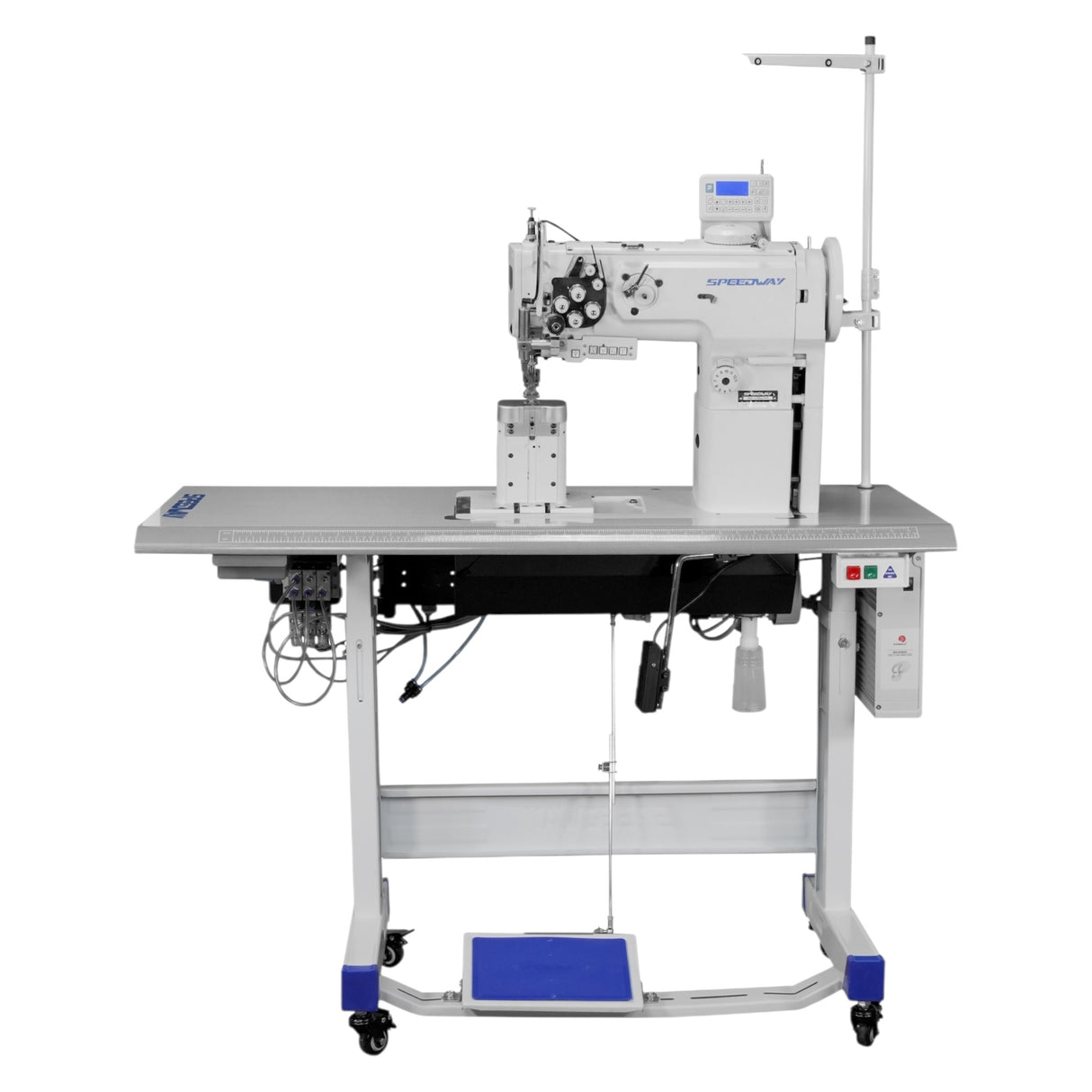 SPEEDWAY® SW1760L/VS Double Needle Post Bed Heavy Duty Unison Feed Walking Foot Sewing Machine Assembled with Table and Stand Included