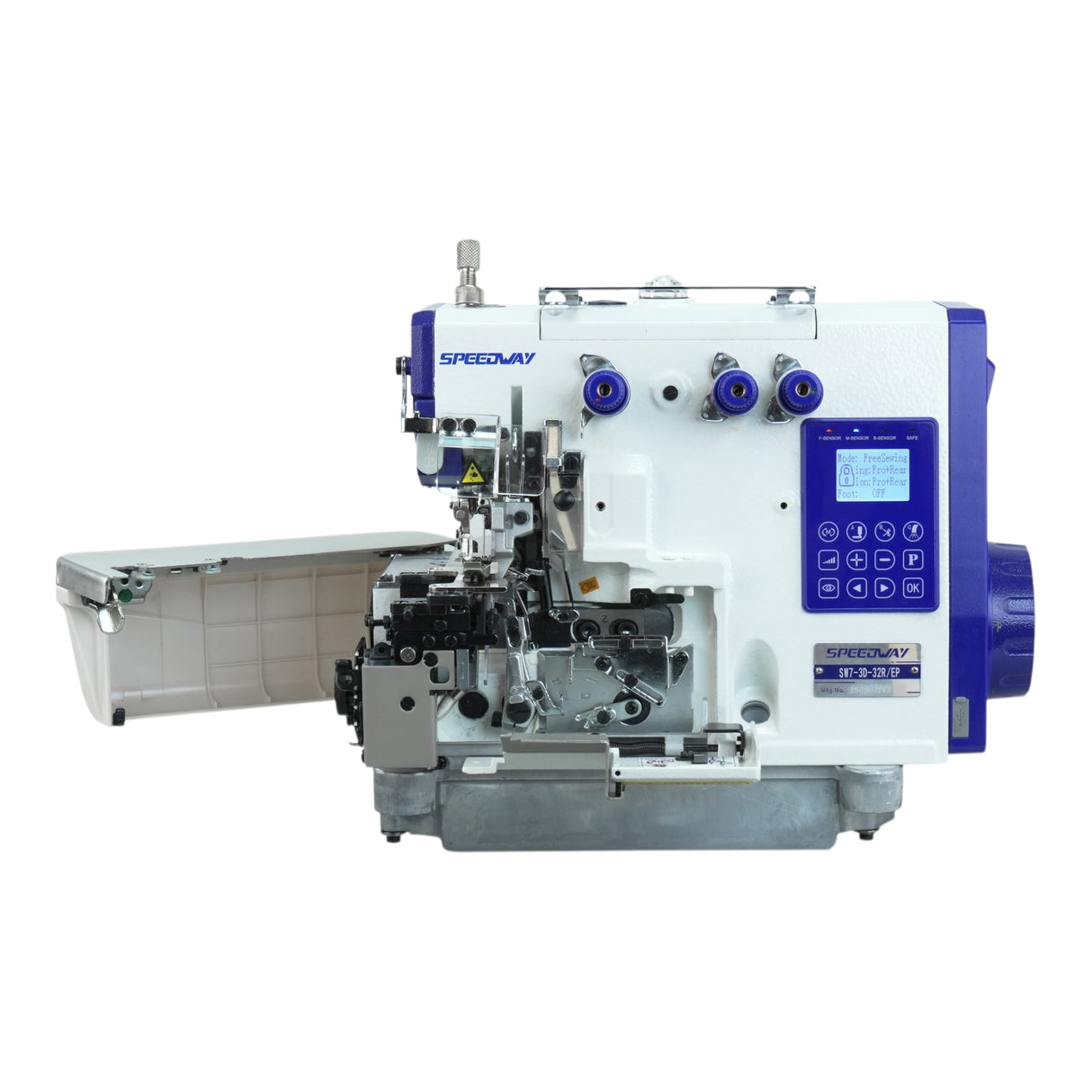 SPEEDWAY® SW7-3-32R2/223 3 Thread Rolled Hem Overlock Machine with Smart Automatic Material Adjustment Assembled with Table and Stand Included