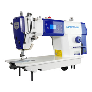 SPEEDWAY® SW 8700 D Single Needle. Sewing machine with servo motor, mounted on a table with stand, including wheels.