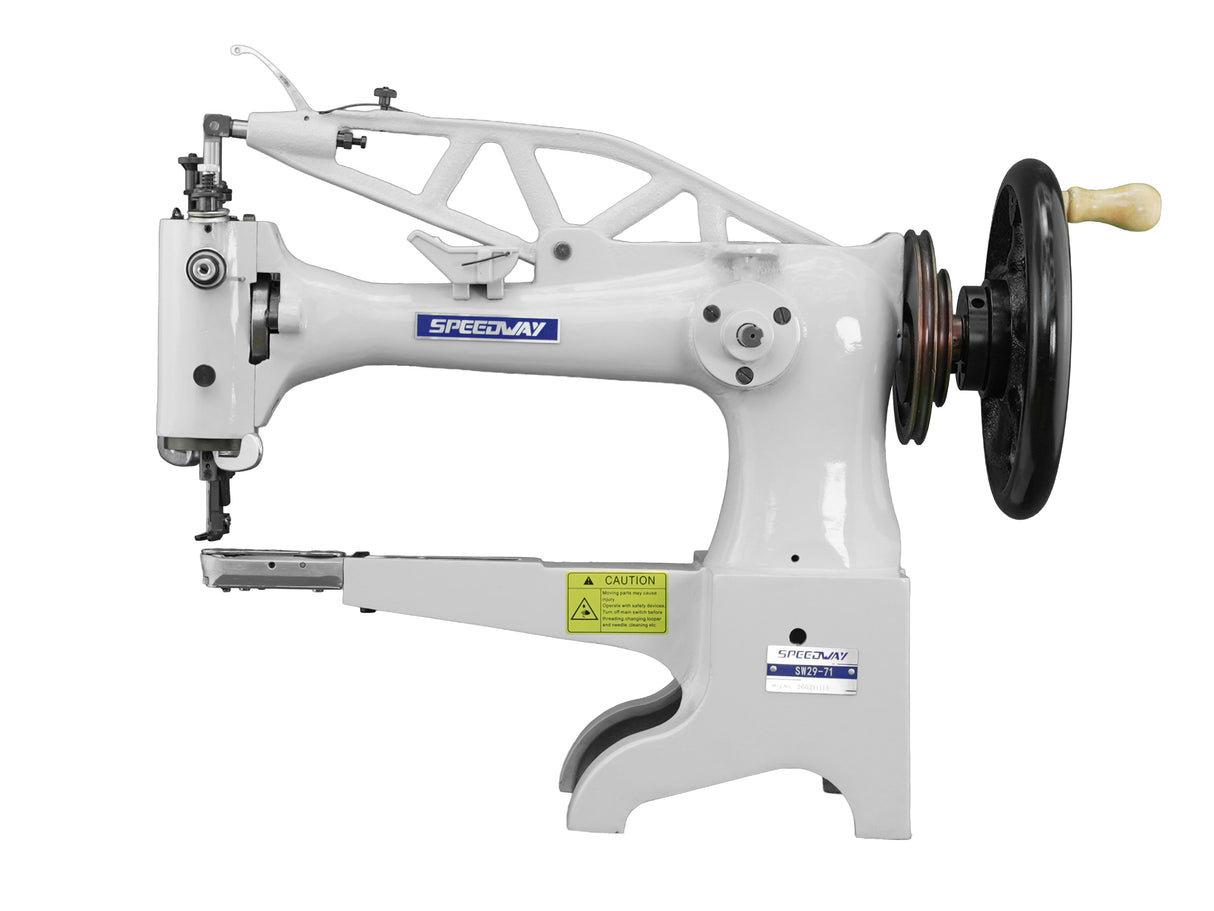 SPEEDWAY SW 2971 — Máquina lockstitch industrial de una aguja, cama cilíndrica tipo patcher para reparación de zapatos y cuero, ensamblada lista para usar con mesa y base incluidas