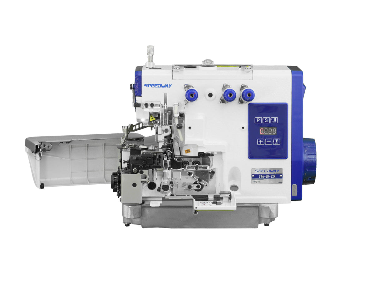 SPEEDWAY SW6-3D-32R 1-Needle 3-Thread Narrow Gauge Rolled Hem Direct Drive Overlock Industrial Sewing Machine for Lingerie, Blouses, Scarves & Light Fabrics - Complete Setup, Fully Submerged Table Included