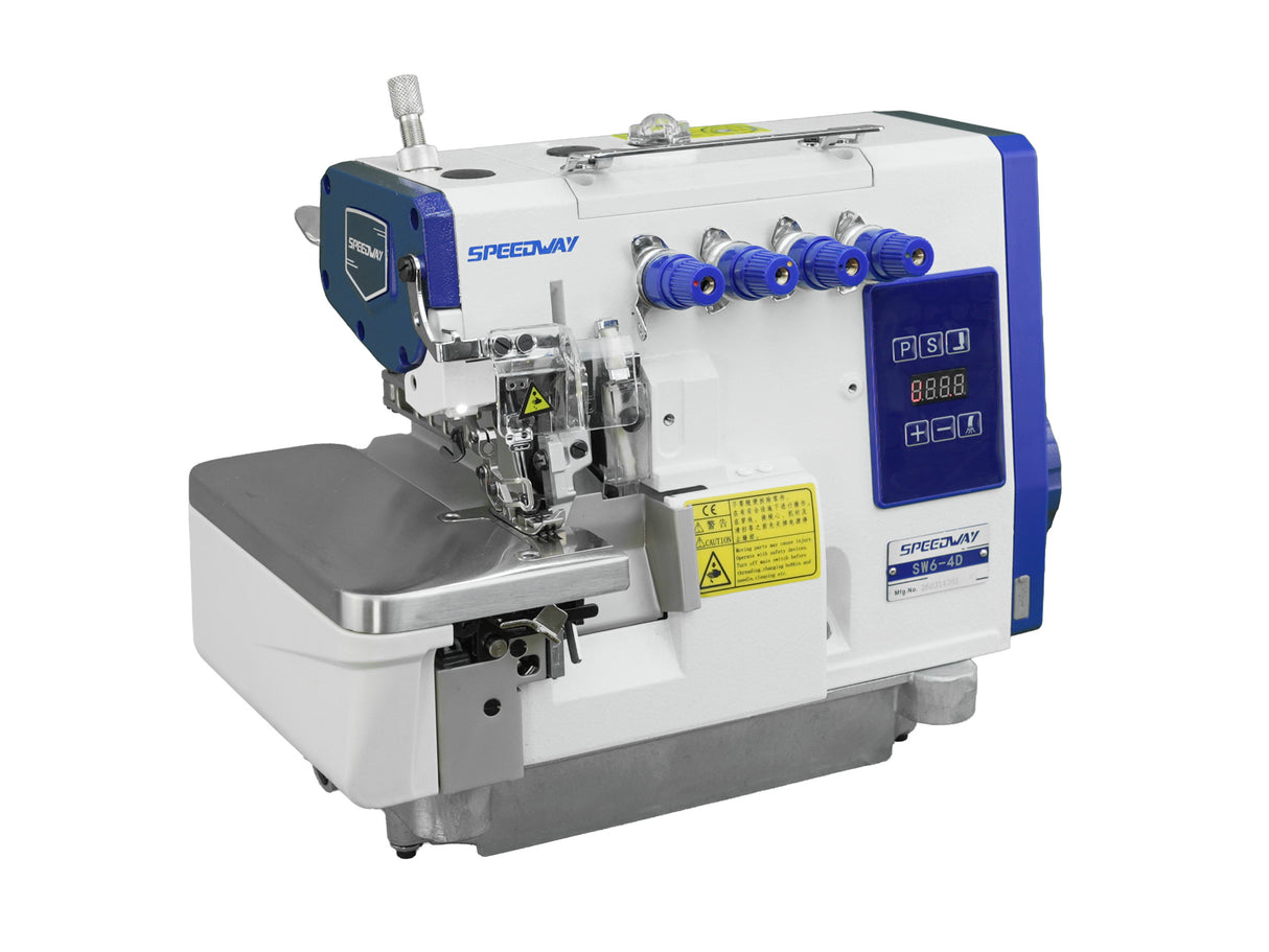 SPEEDWAY SW6-4D 2-Needle 4-Thread Direct Drive Overlock Industrial Sewing Machine with 6,500 SPM Max Speed - Complete Setup, Fully Submerged Table Included