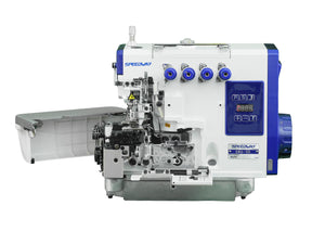 SPEEDWAY SW6-5D 2-Needle 5-Thread True Safety Stitch Direct Drive Overlock Industrial Sewing Machine for Wovens, Denim & Workwear - Complete Setup, Fully Submerged Table Included