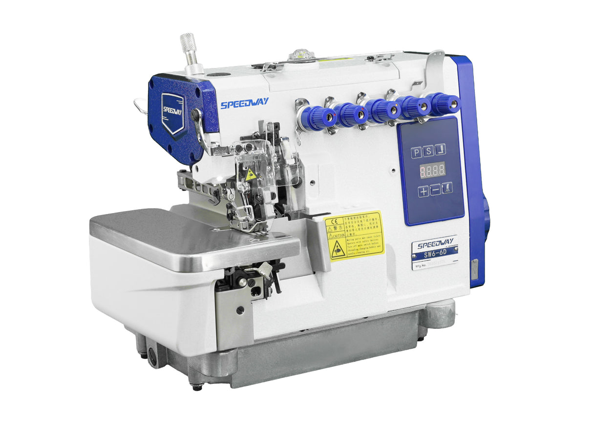 SPEEDWAY SW6-6D 3-Needle 6-Thread Universal Direct Drive Overlock Industrial Sewing Machine - Convertible 516 / 514 / 504 for Sample Rooms, Alterations & Mixed Production - Complete Setup, Fully Submerged Table Included