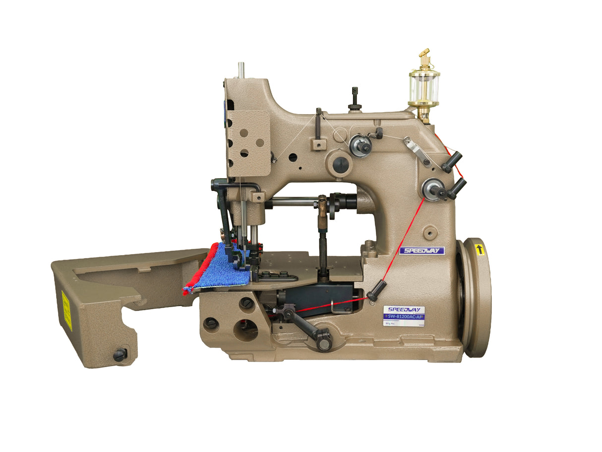 SPEEDWAY® SW 81200AC-AF – Single Needle 3-Thread Walking Foot Carpet Overedging Serging Machine with 12mm Seam Width & Inner Turn for Rubber-Backed Rugs & Car Mats – Complete Setup, Table & Stand Included