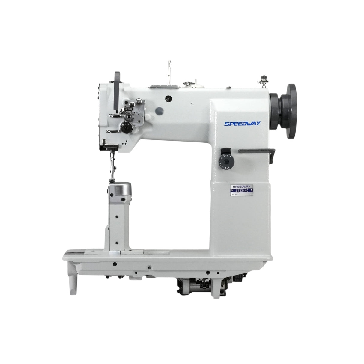SPEEDWAY SW 82440 Post Bed Single Needle Walking Foot Heavy Duty Unison Feed Walking Foot Sewing Machine Assembled with Servo Motor, Table and Stand Included