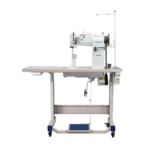 SPEEDWAY SW 82440 Post Bed Single Needle Walking Foot Heavy Duty Unison Feed Walking Foot Sewing Machine Assembled with Servo Motor, Table and Stand Included