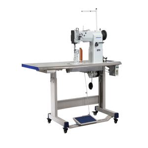 SPEEDWAY SW 82440 Post Bed Single Needle Walking Foot Heavy Duty Unison Feed Walking Foot Sewing Machine Assembled with Servo Motor, Table and Stand Included