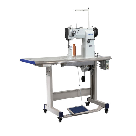 SPEEDWAY SW 82440 Post Bed Single Needle Walking Foot Heavy Duty Unison Feed Walking Foot Sewing Machine Assembled with Servo Motor, Table and Stand Included