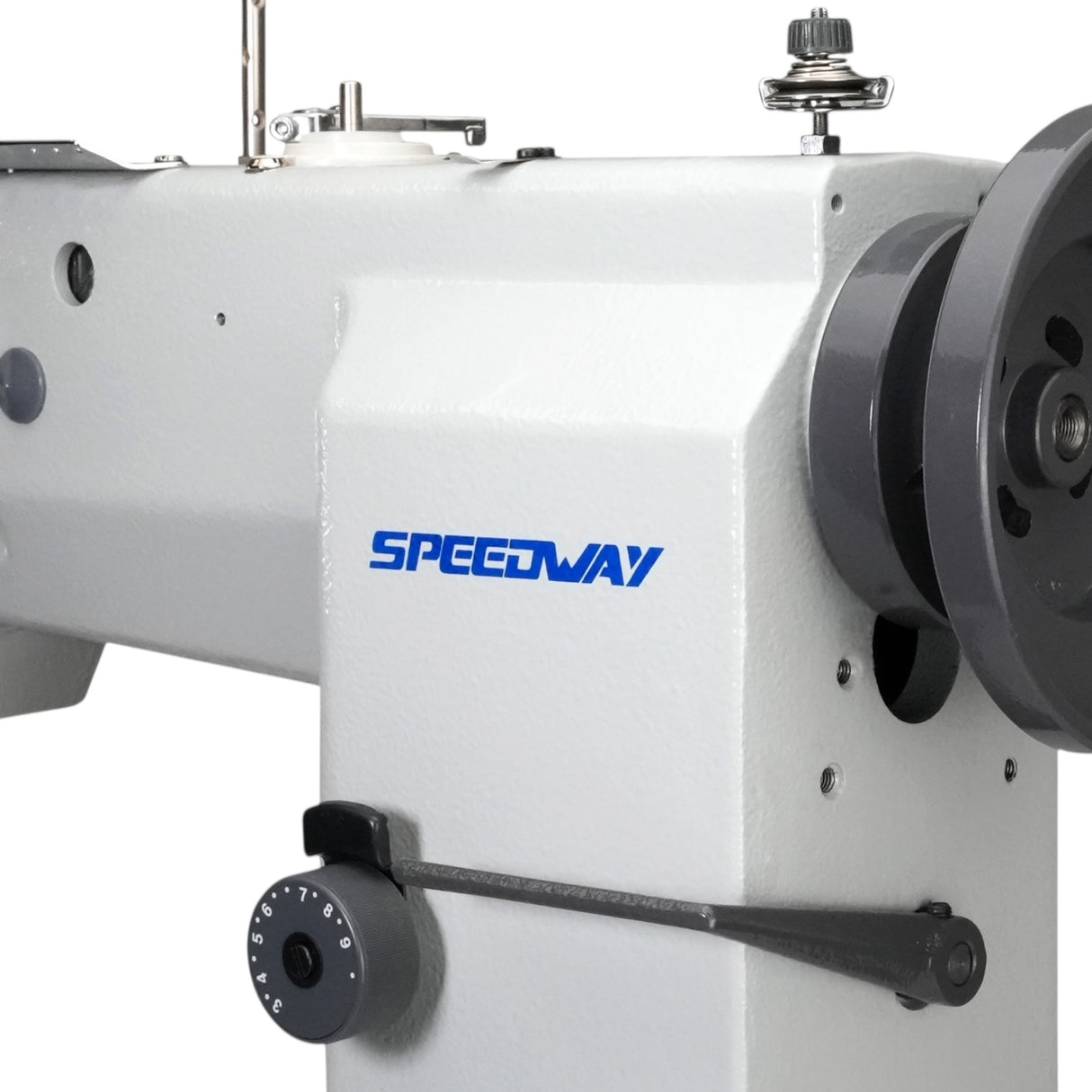SPEEDWAY SW 82440 Post Bed Single Needle Walking Foot Heavy Duty Unison Feed Walking Foot Sewing Machine Assembled with Servo Motor, Table and Stand Included