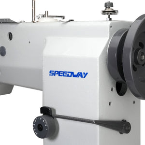 SPEEDWAY SW 82440 Post Bed Single Needle Walking Foot Heavy Duty Unison Feed Walking Foot Sewing Machine Assembled with Servo Motor, Table and Stand Included