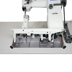 SPEEDWAY SW 82440 Post Bed Single Needle Walking Foot Heavy Duty Unison Feed Walking Foot Sewing Machine Assembled with Servo Motor, Table and Stand Included
