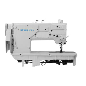 SPEEDWAY SW 872 Double Needle Large Bobbin, Needle Feed Lockstitch Industrial Sewing Machine Assembled with Table and Servo Motor Included