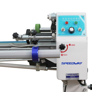 SPEEDWAY SW 933 Automatic Bias Strip Cutting Machine for Cylindrical Knit, Cotton & Polyethylene Fabrics - Complete Setup with Mobile Stand & Foot Pedal