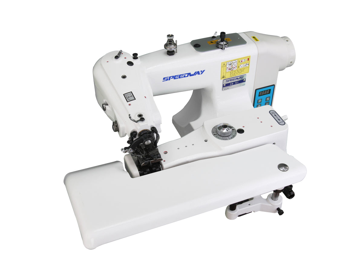SPEEDWAY® SW-101D – Bastilladora industrial de puntada invisible con motor de transmisión directa de 550W – Equipo completo, mesa y base incluidas
