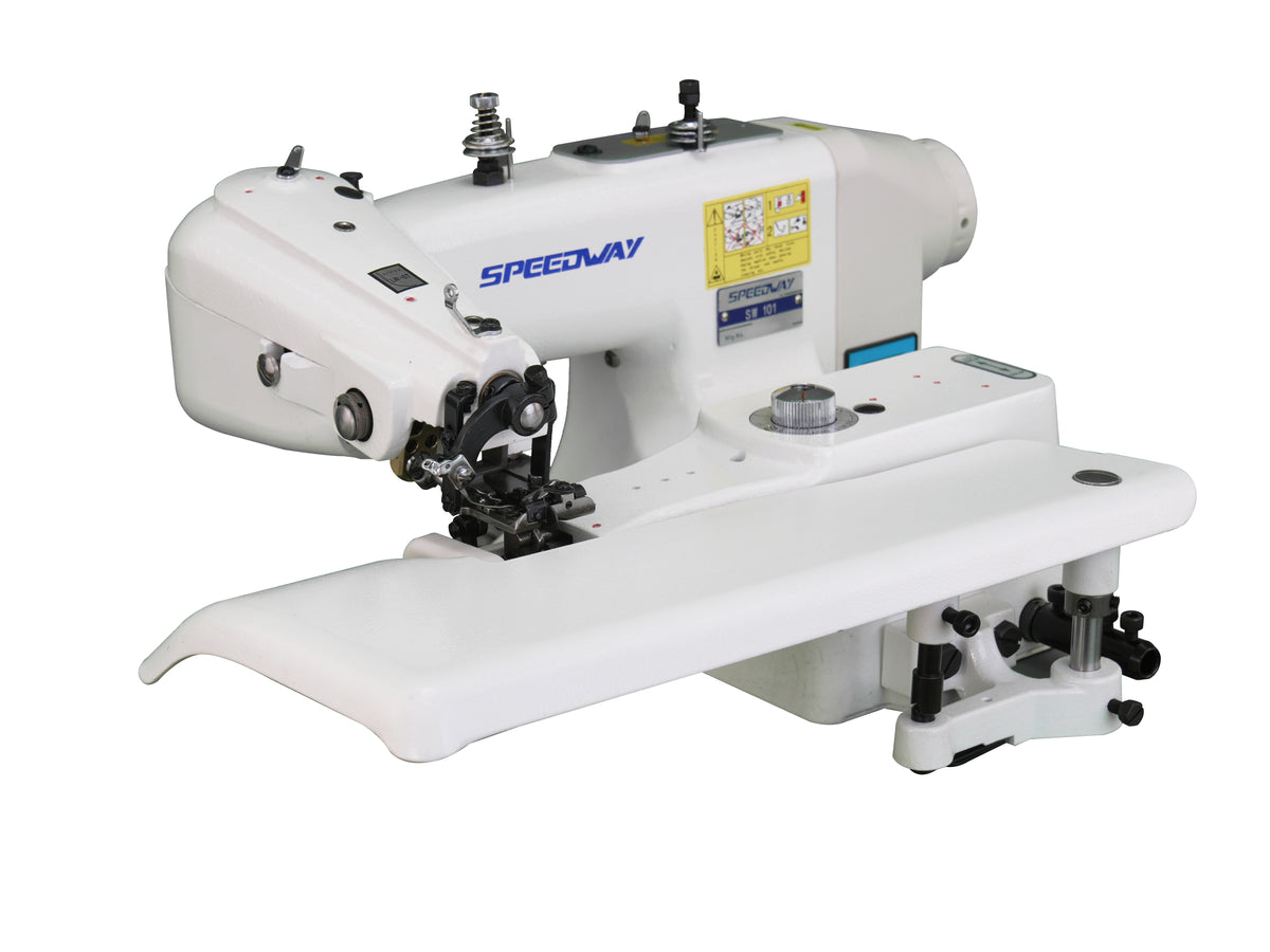 SPEEDWAY® SW-101D – Bastilladora industrial de puntada invisible con motor de transmisión directa de 550W – Equipo completo, mesa y base incluidas