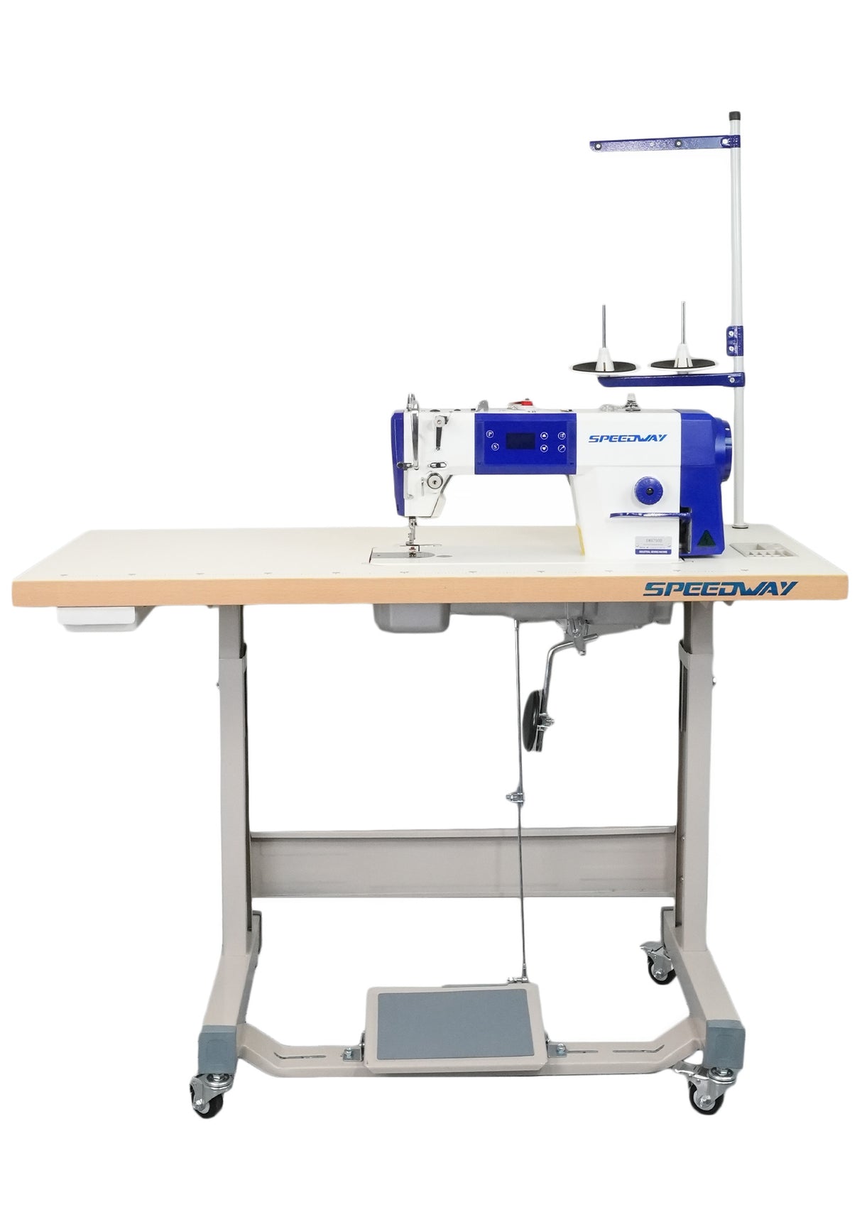 SPEEDWAY SW 8700 D Single Needle Lockstitch Industrial Sewing Machine with Servo Motor, Table and Stand Included With Wheels