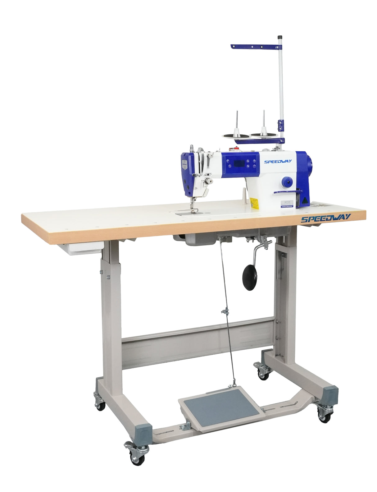 SPEEDWAY SW 8700 D Single Needle Lockstitch Industrial Sewing Machine with Servo Motor, Table and Stand Included With Wheels