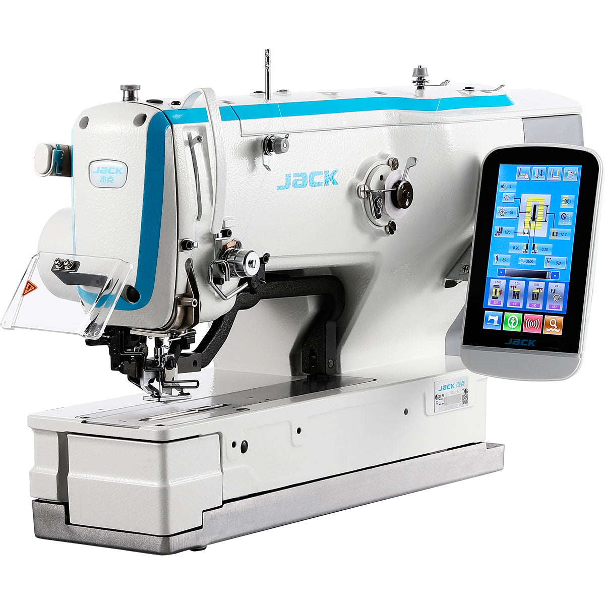 JACK JK-T1790GS-1-D Máquina de coser de ojales digital mecánica ensamblada con mesa y soporte incluidos