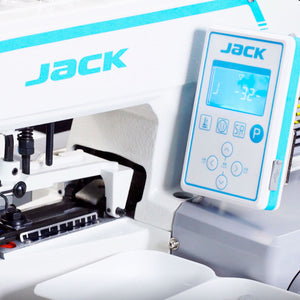 Máquina ojaladora de pespunte JACK JK-T373G-Z con motor integrado ensamblada con mesa y soporte incluidos