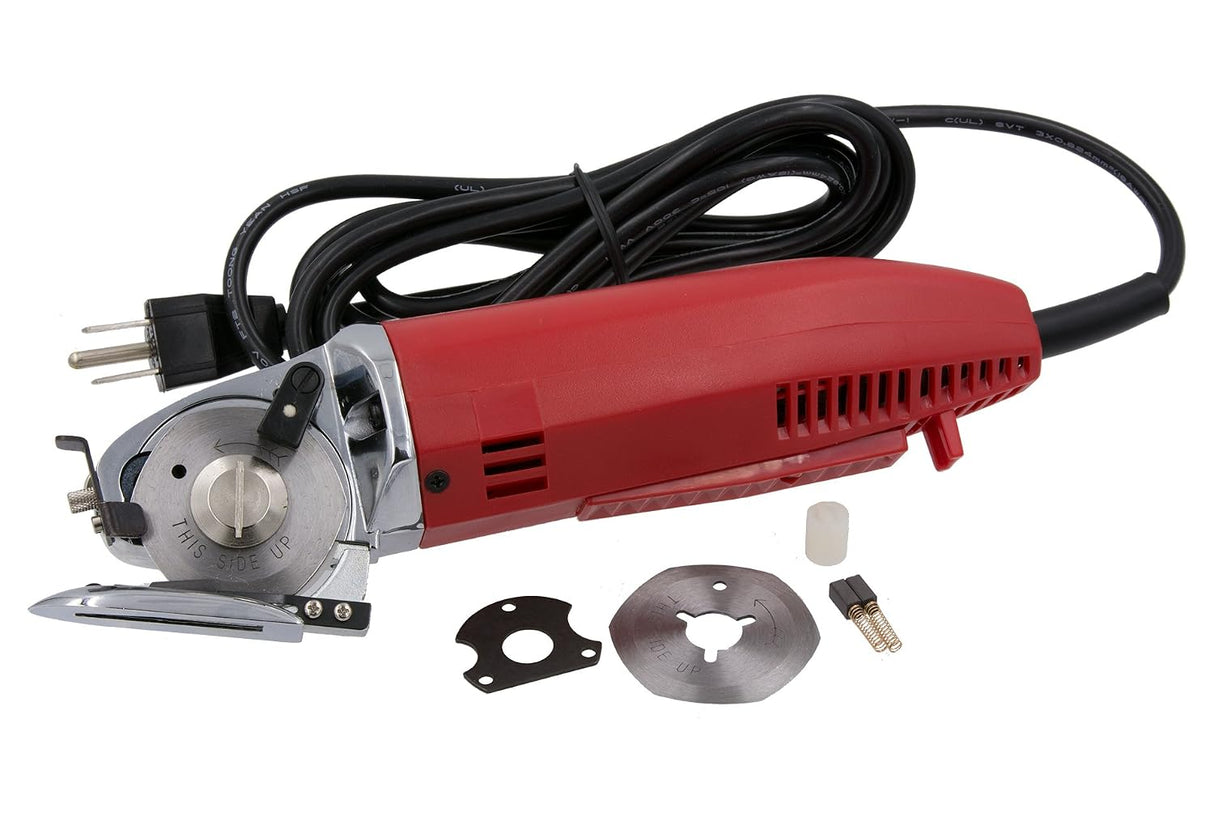 ALLSTAR AS-100K — Mini cortadora rotativa eléctrica de tela de 2 pulgadas, con afilador integrado y guarda-dedos ajustable — 110V, hecha en Taiwán — corta hasta 3/8" de capas