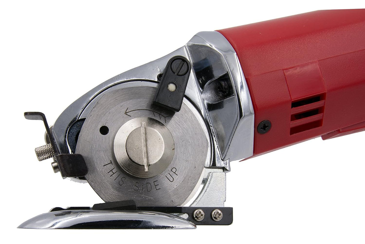 ALLSTAR AS-100K — Mini cortadora rotativa eléctrica de tela de 2 pulgadas, con afilador integrado y guarda-dedos ajustable — 110V, hecha en Taiwán — corta hasta 3/8" de capas