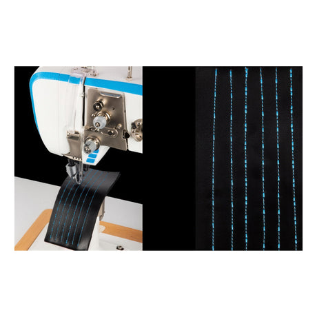JACK® S7-91T – Single Needle Post-Bed Triple Feed Lockstitch – Complete Setup, Table & Stand Included